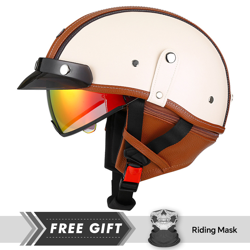 Motorcycle Gear In Store - 新入荷 レザー レトロ ハーフフェイス オートバイ ヘルメット