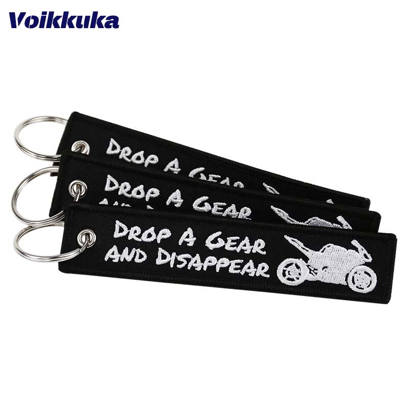 Motorcycle Gear Wholesale - 1pc 2個3個セット販売ドロップギア消えオートバイパターン両面刺繍車のキーホルダー卸売