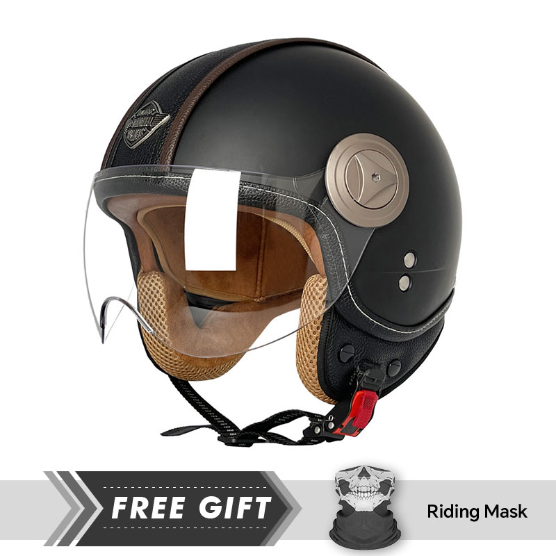 Motorcycle Gear In Store - オープンフェイスオートバイヘルメット 快適な3/4オープンフェイスヘルメット ヴィンテージオープンヘルメット 男女兼用 安全ライディング カスコ