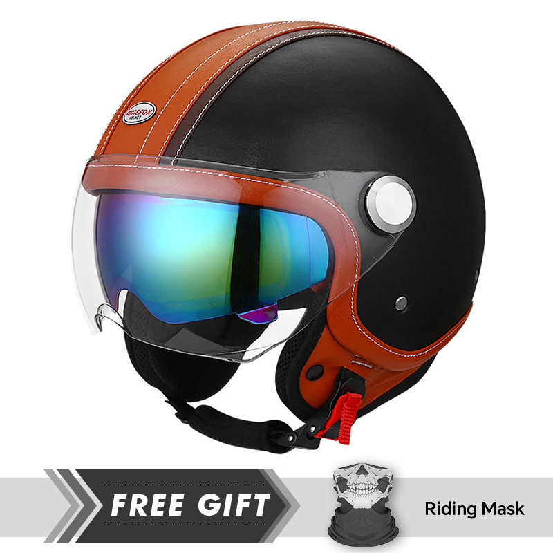 Motorcycle Gear In Store - ブラックオープンフェイスオートバイヘルメット ヴィンテージ DOT ECE認証 レトロ クラシック