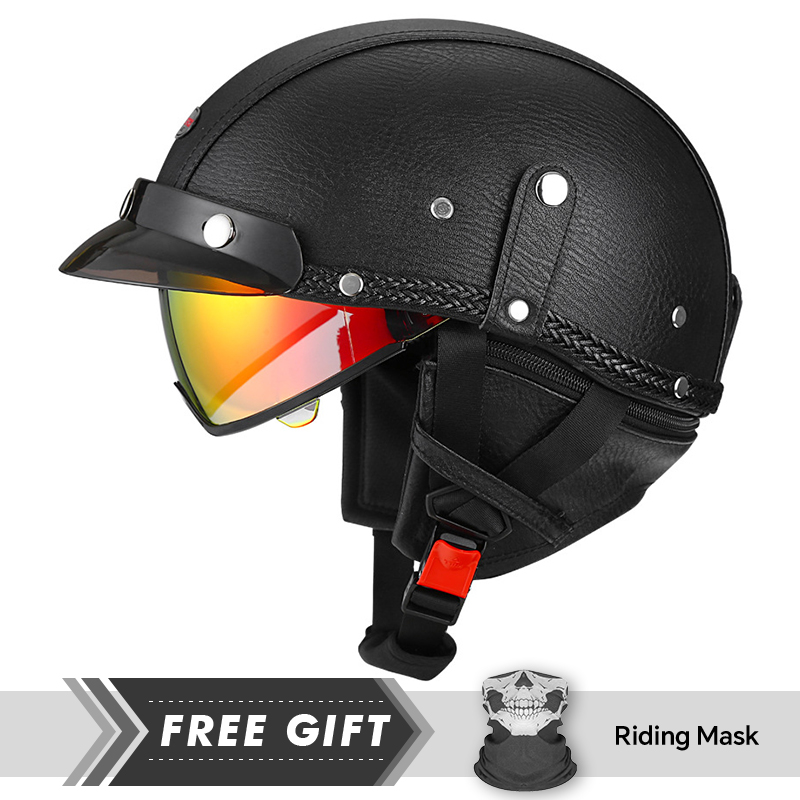 Motorcycle Gear In Store - DOT承認済み メンズ レディース ハーフフェイス オートバイヘルメット レザー