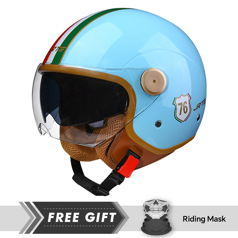 Motorcycle Gear In Store - ダブルレンズオープンフェイスオートバイヘルメットDOT ECEレトロ3/4オープンハーフヘルメットデュアルバイザー隠しサンシールドABSシェルジェットヘルメット