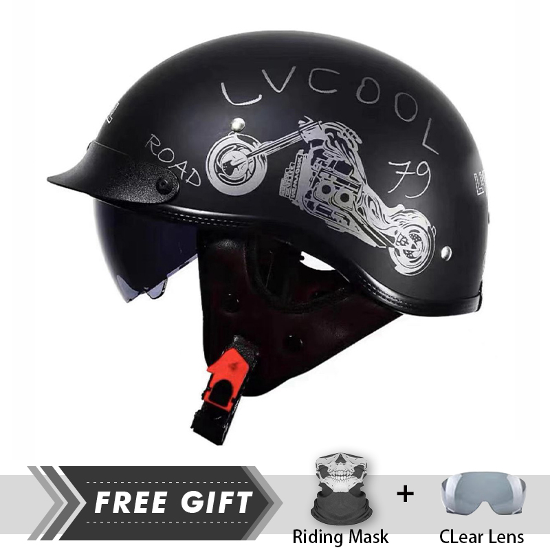 Motorcycle Gear In Store - 男性と女性のための軽量ハーフフェイスヘルメット,承認されたドット,オートバイ機器,ABSシェル