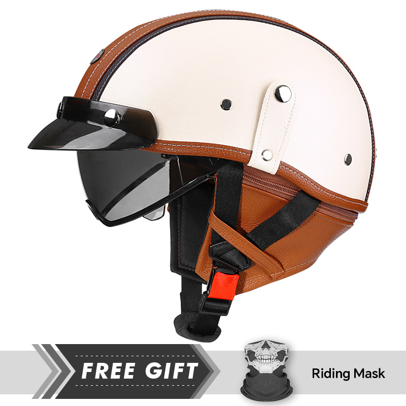 新入荷 レザー レトロ ハーフフェイス オートバイ ヘルメッ - Motorcycle Gear In Store のレビューと価格