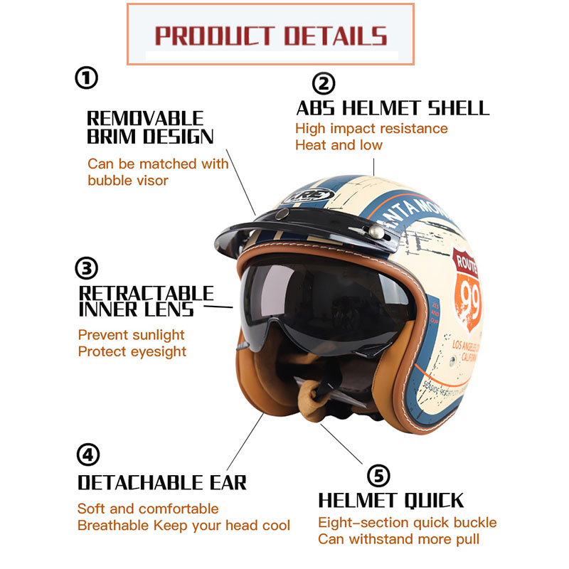 大人のためのオープンフェイスオートバイヘルメット,ビンテージ - Motorcycle Gear In Store のレビューと価格