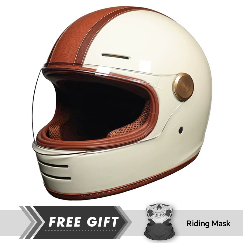 DOT承認済みレトロレザーフルフェイスオートバイヘルメット、 - Motorcycle Gear In Store のレビューと価格