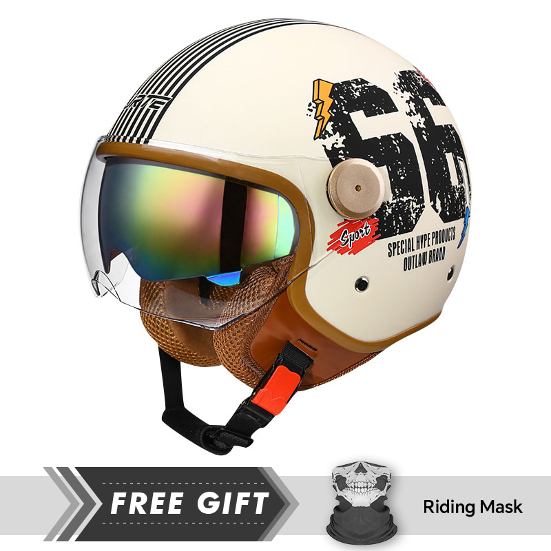 DOT 承認オープンフェイスヘルメットレトロ 3/4 オート - Motorcycle Gear In Store のレビューと価格